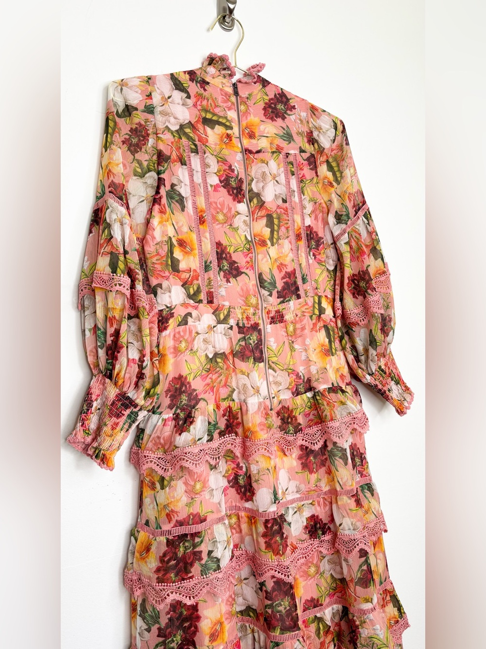 Alice + Olivia Brooke High Neck Maxi Dress Juniper Floral Rose Button Front 6 - Picture 15 of 16